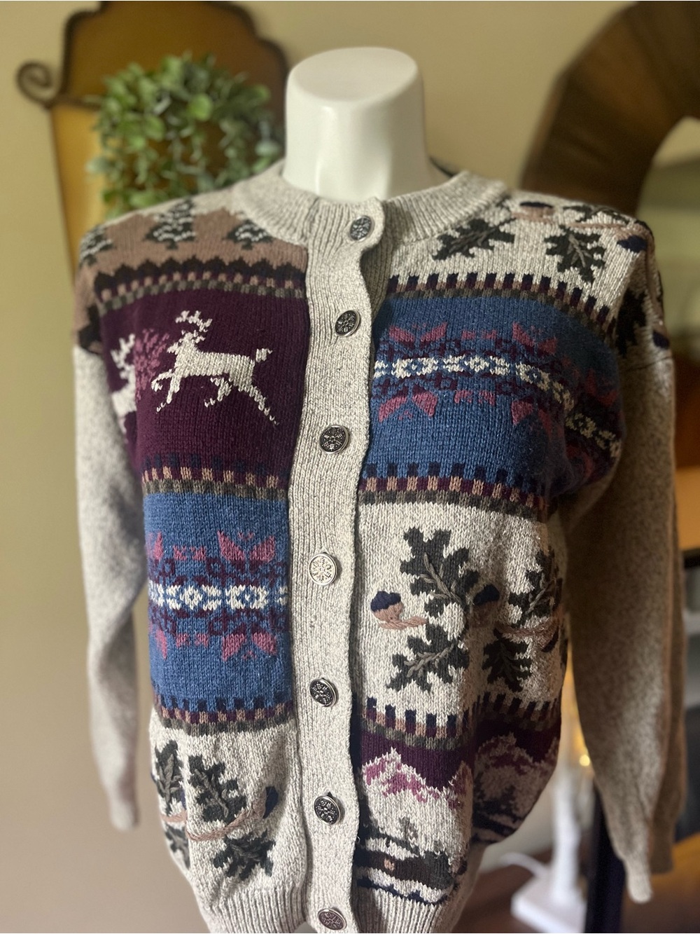Vintage Northern Reflections Fair Isle Cardigan Sweater womens size large
